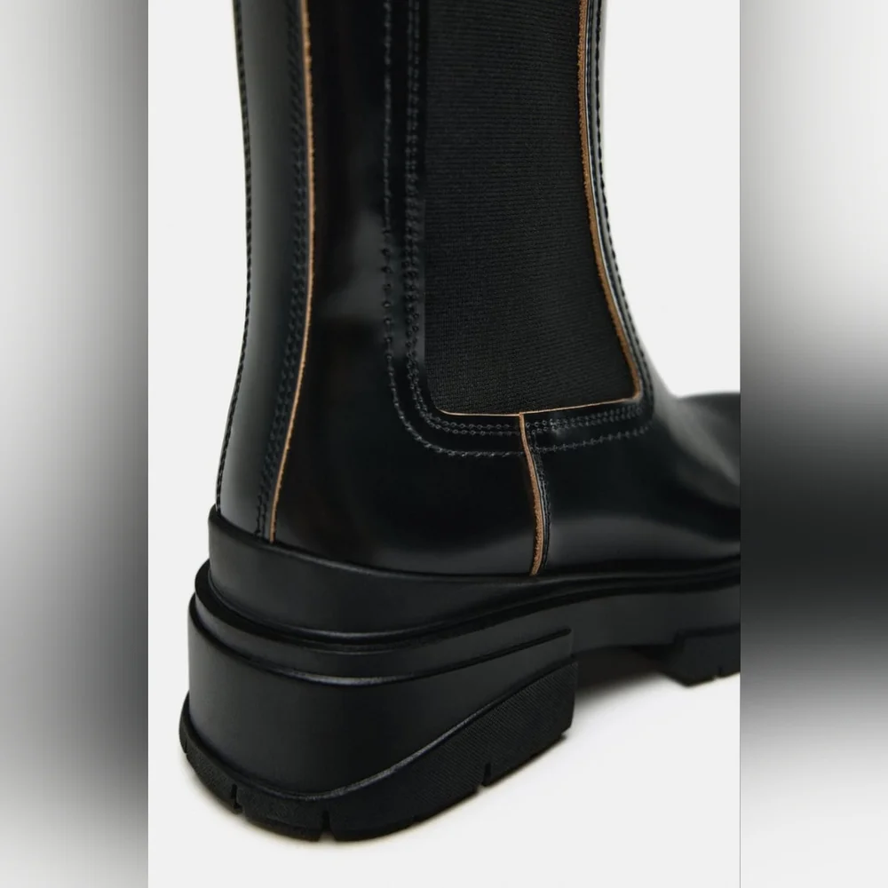 Zara Leather Ankle Boots with Lug Soles